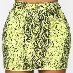 Neon Yellow Snakeskin Print Denim mini Skirt